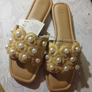 A New Day Women's Beige Pearl Embellished Sandals